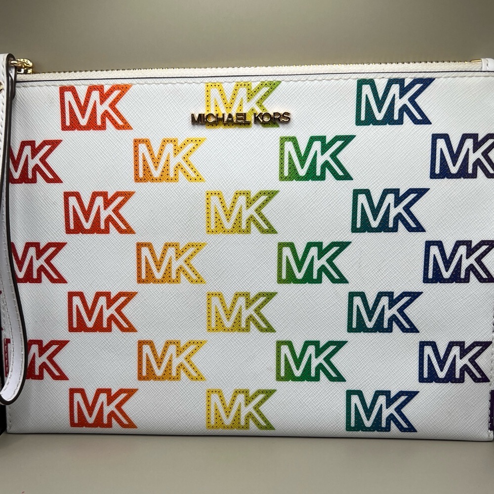 MICHAEL KORS Rainbow Pride MK Logo X-Large Wristlet | NWOT | MSRP $189 | 10βx7β - Picture 4 of 9